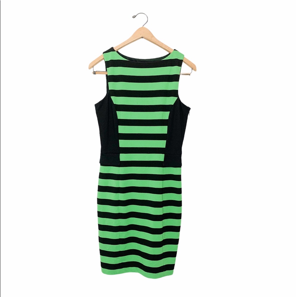 Vince Camuto Green Black Stripe Sheath Dress 6
